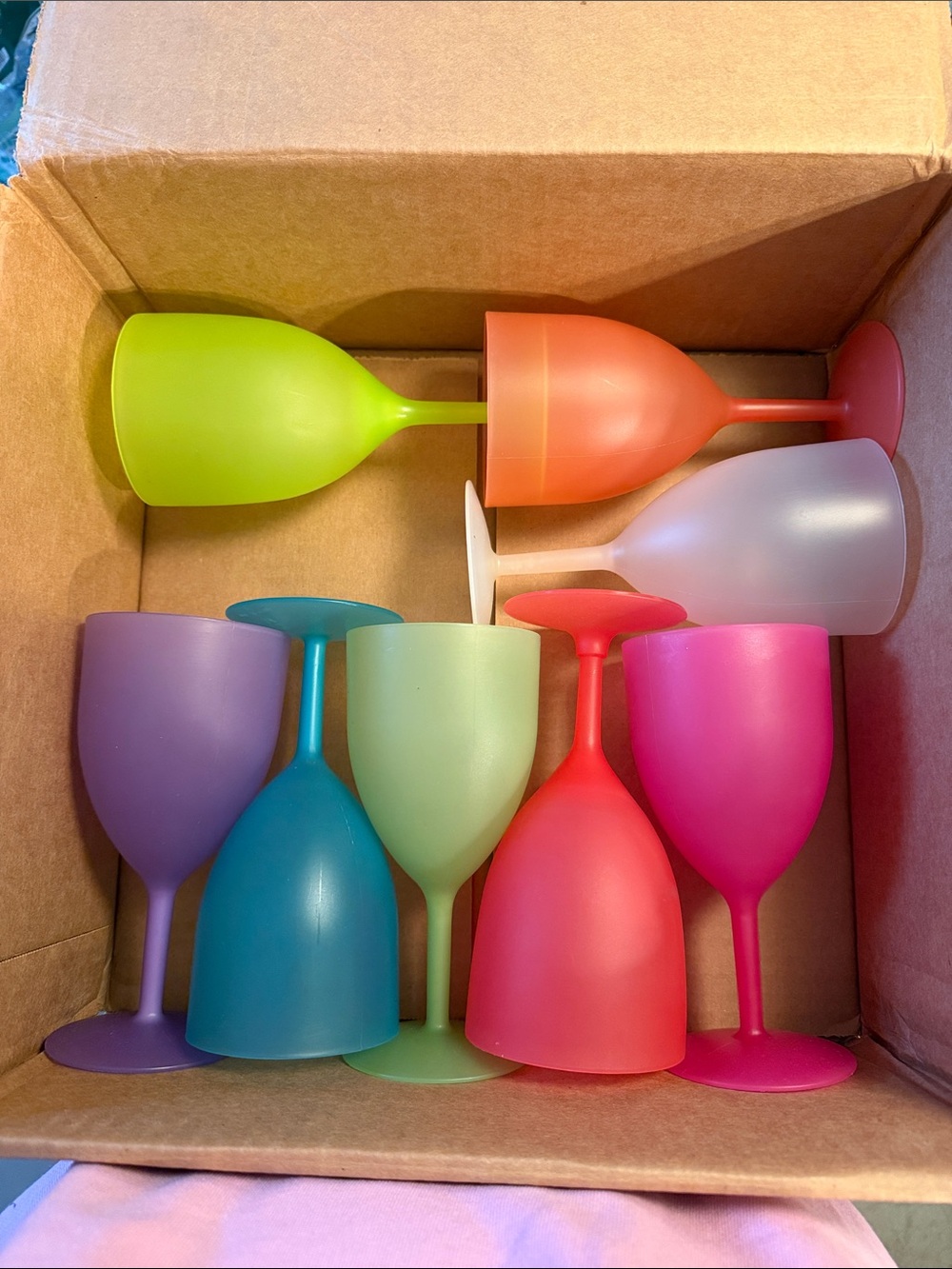 NWOT! Assorted Color Plastic Wine Glasses - Multicolor Party Stemware